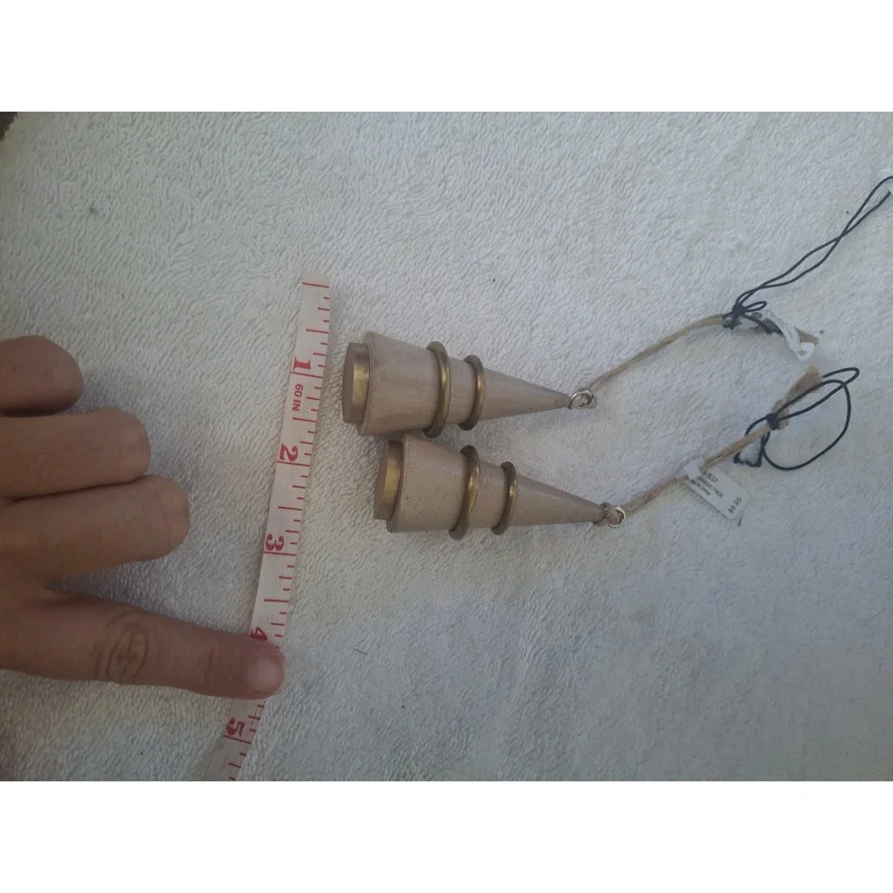 Crate & Barrel Wood and Brass Christmas Tree Ornaments Set of2 Minimalist Modern